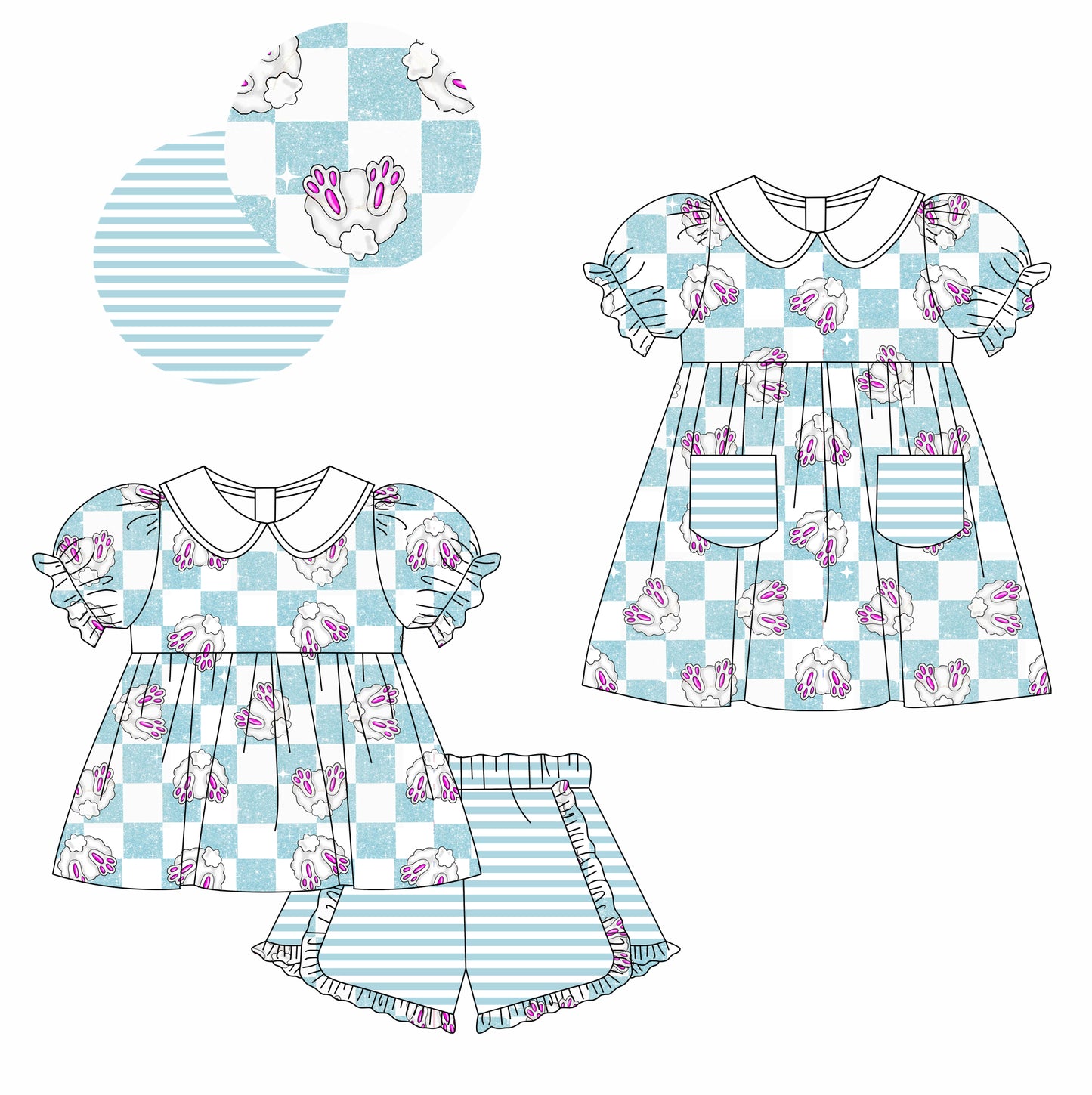 12.3 custom each style moq 5eta 4-6week Sibling Sister baby girl short sleeve shorts sets and dresses match design