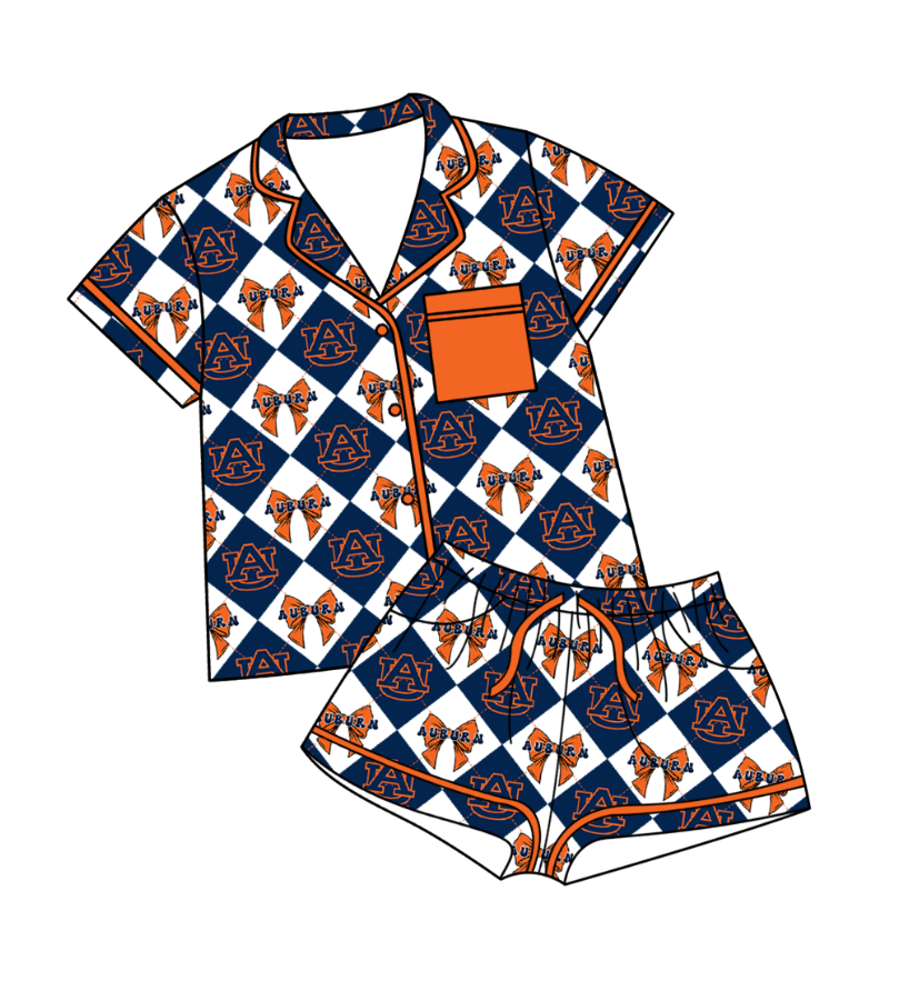 Custom moq 5 mix size Navy blue Plaid Baby Pajamas Short-Sleeved Top And Shorts Team Outfit Comfortable Sleepwear for Infants