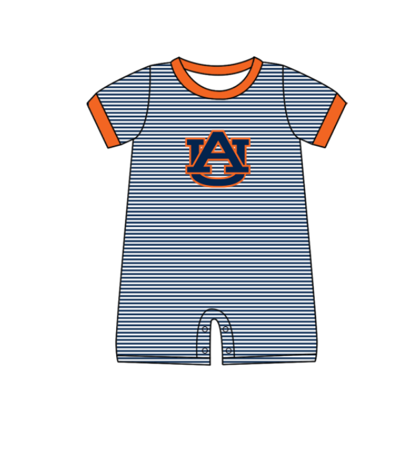 Custom moq 5 mix size milk silk summer teams Baby Boys And Girls Navy Blue Short-Sleeved Shirt And Shorts Set Matching Striped Rompers Outfit Set