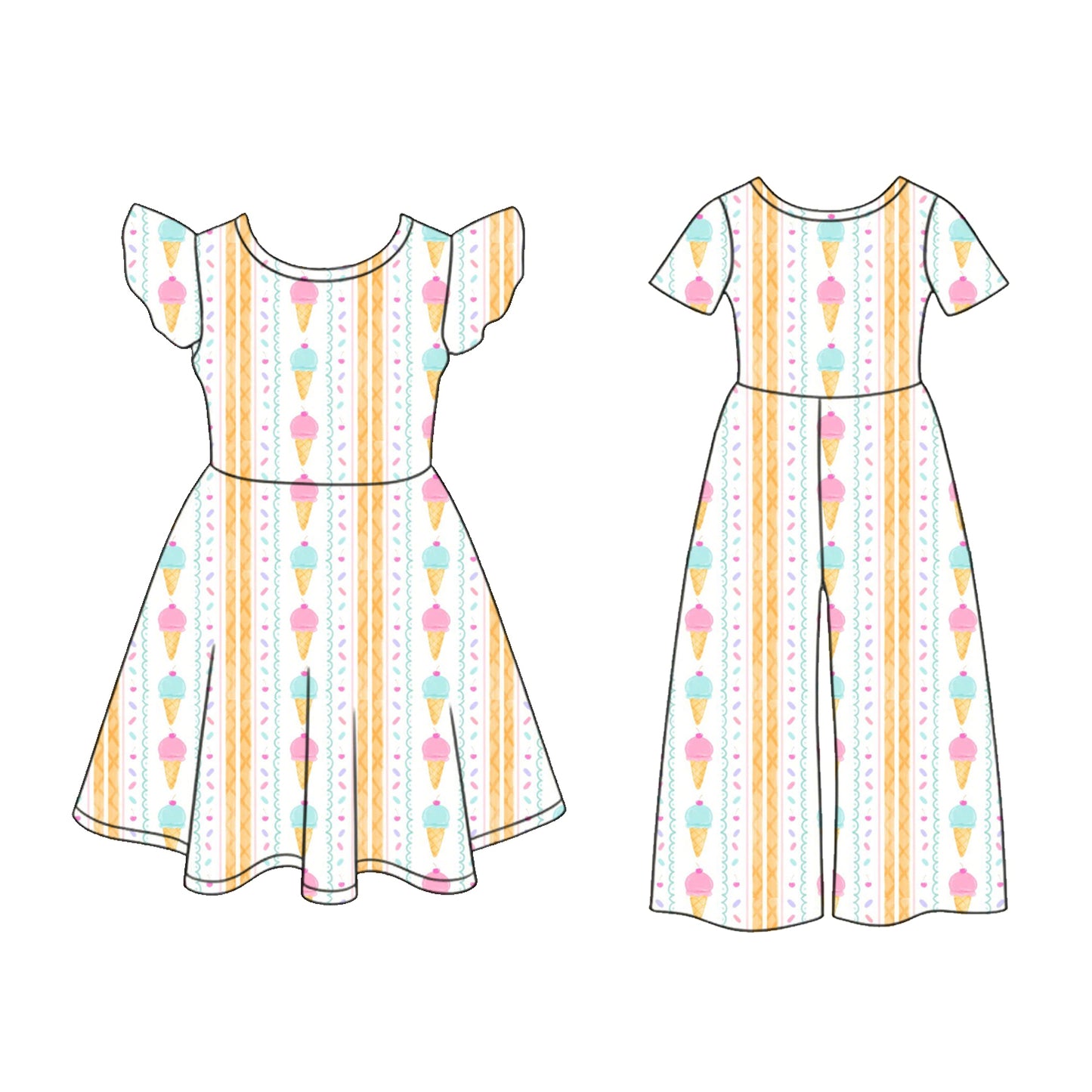 3.5 Custom moq 5 mix size Sibling Baby Girl's Flutter Sleeve Dress And Matching Short-Sleeved Jumpsuit Outfit Set