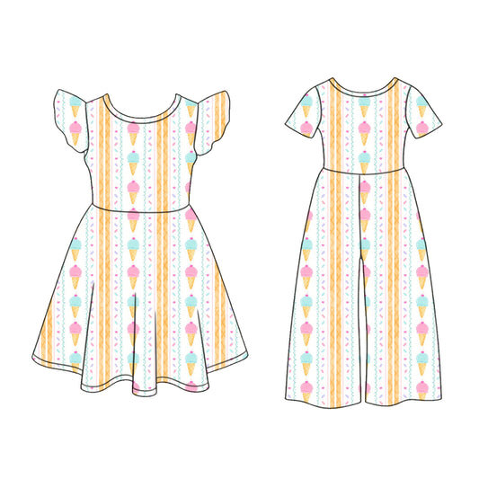 3.5 Custom moq 5 mix size Sibling Baby Girl's Flutter Sleeve Dress And Matching Short-Sleeved Jumpsuit Outfit Set