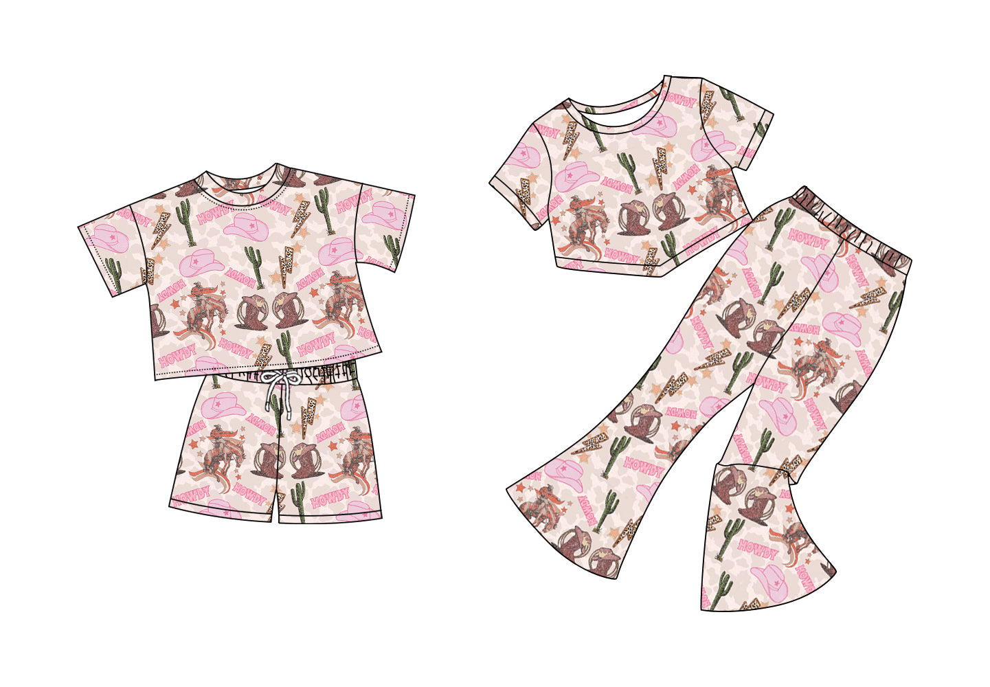 4.25 custom each style moq 5eta 4-6week Sibling Sisters riding horse boots hat baby girl short sleeve shorts sets and pants sets match family design