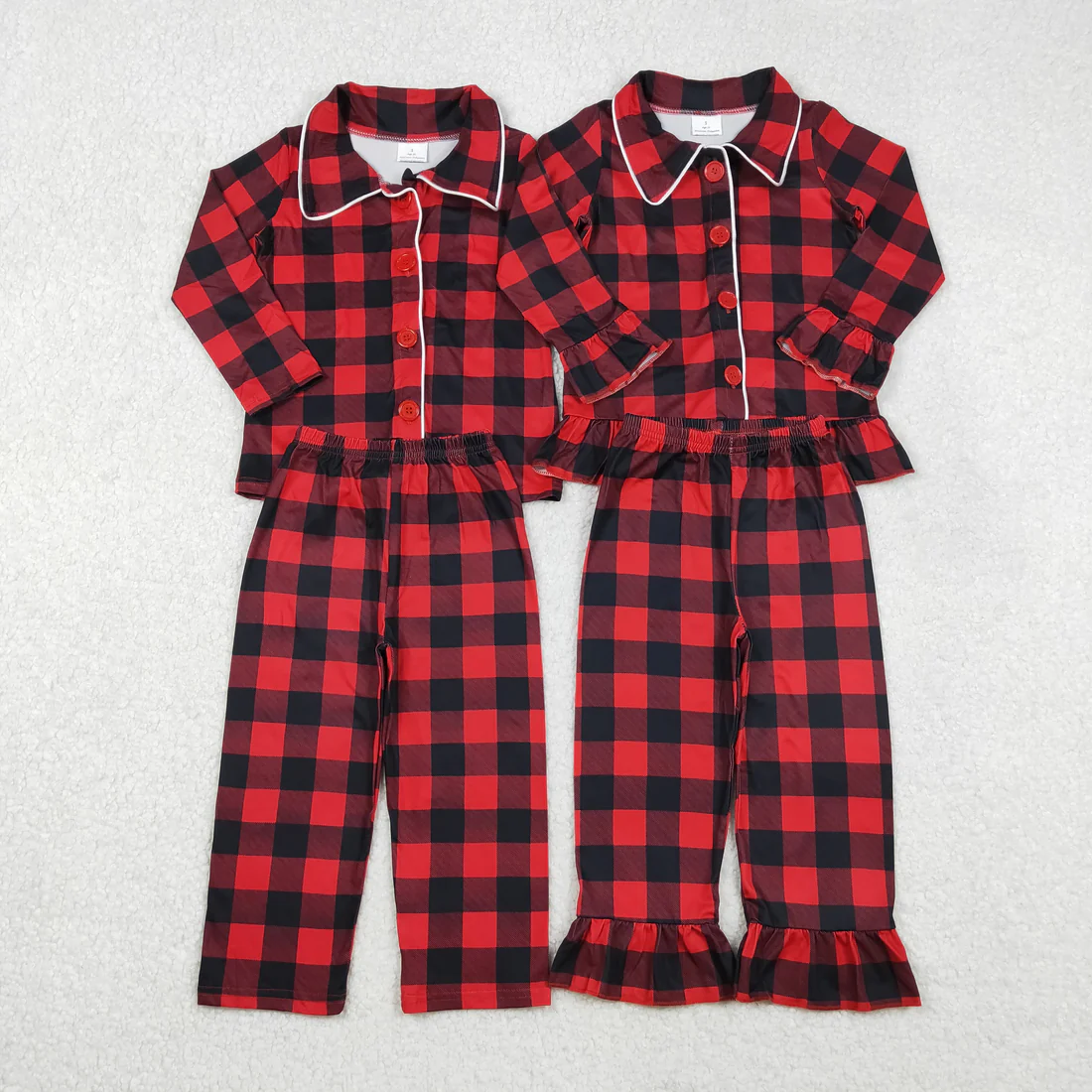 RTS NO MOQ sibling baby boys girl clothes button long sleeve Clothes pants pajamas Sets