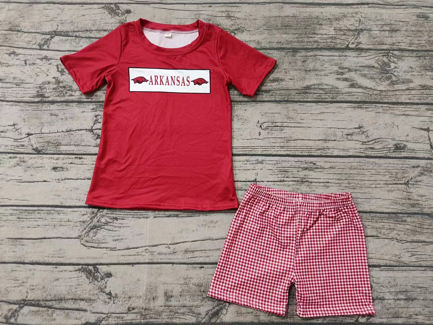 Custom moq 3 eta 6-7weeks  Red short-sleeved top & red plaid shorts set