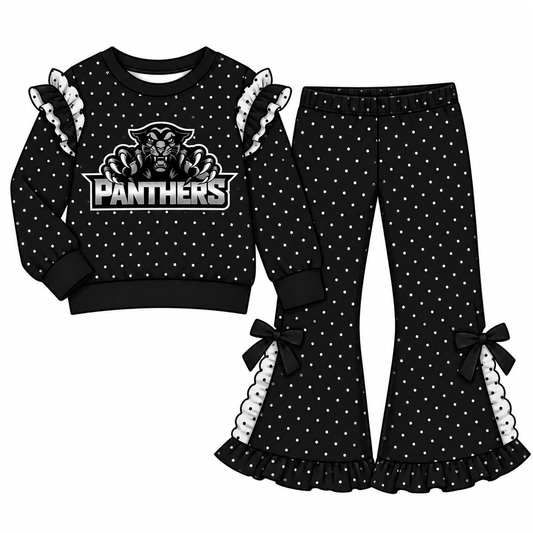 custom moq 5 mix size VICTORIA0107 Baby Girls Ruffle Outfit Long Sleeve Top And Bow Flare Pants Team Set