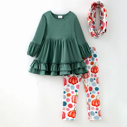 Custom moq 5 each style eta 6-7weeks baby girls summer pumpkin green long sleeve pants sets -25.7.16