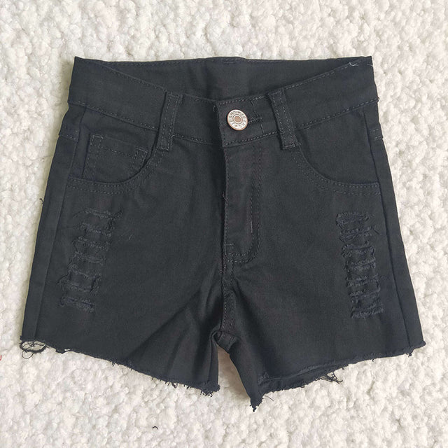 RTS NO MOQ Sibling Baby Girls mustard distressed denim shorts