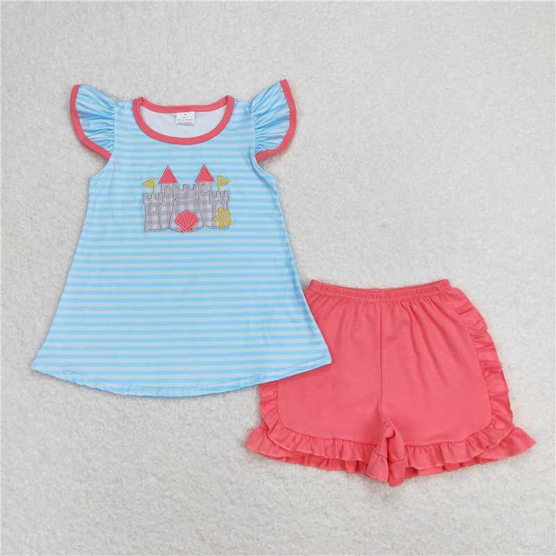 RTS NO MOQ Embroidery short-sleeved shorts suit & short-sleeved sets and romper