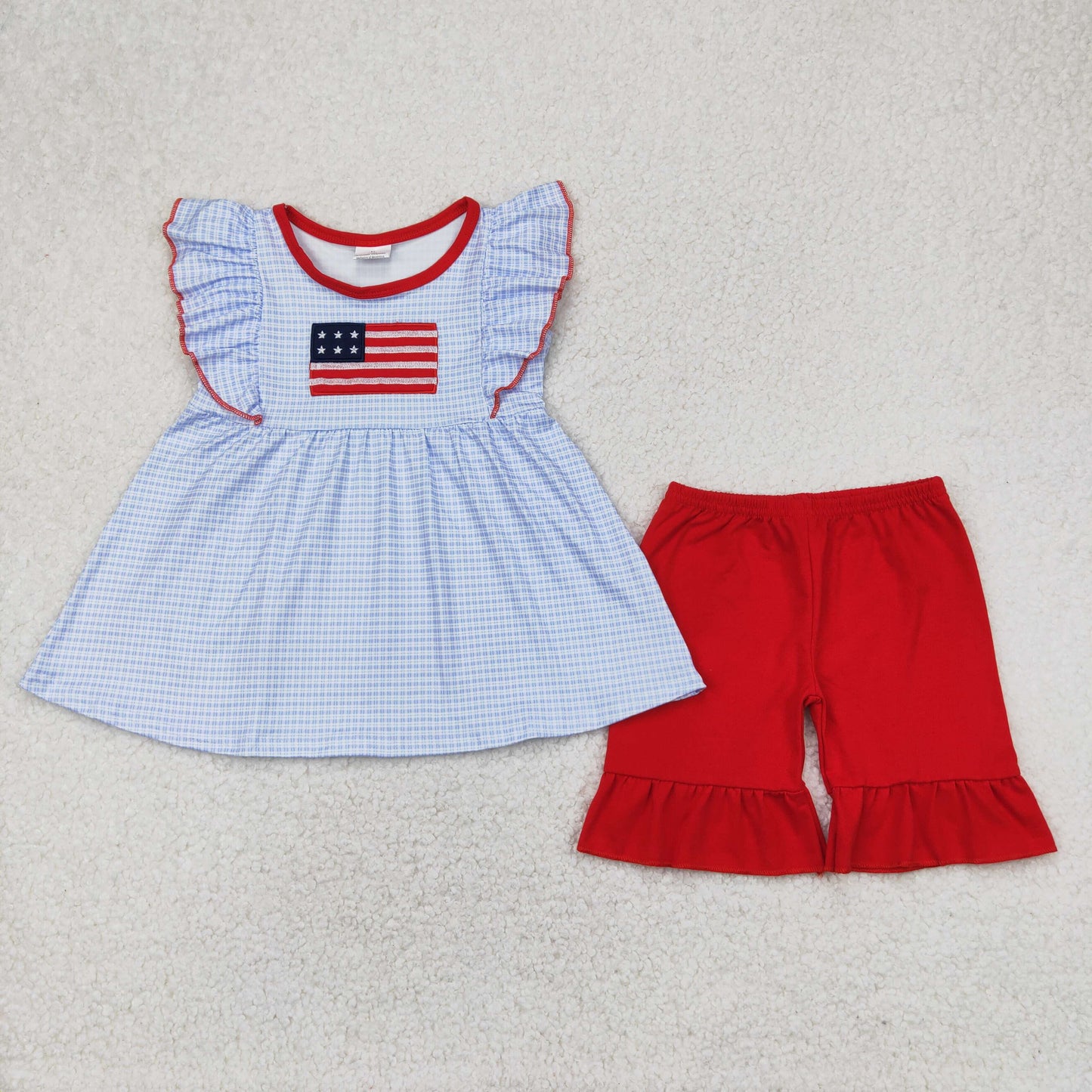 RTS NO MOQ baby girls clothes 4th of july embroidery short sleeve Rompers Clothes Sets