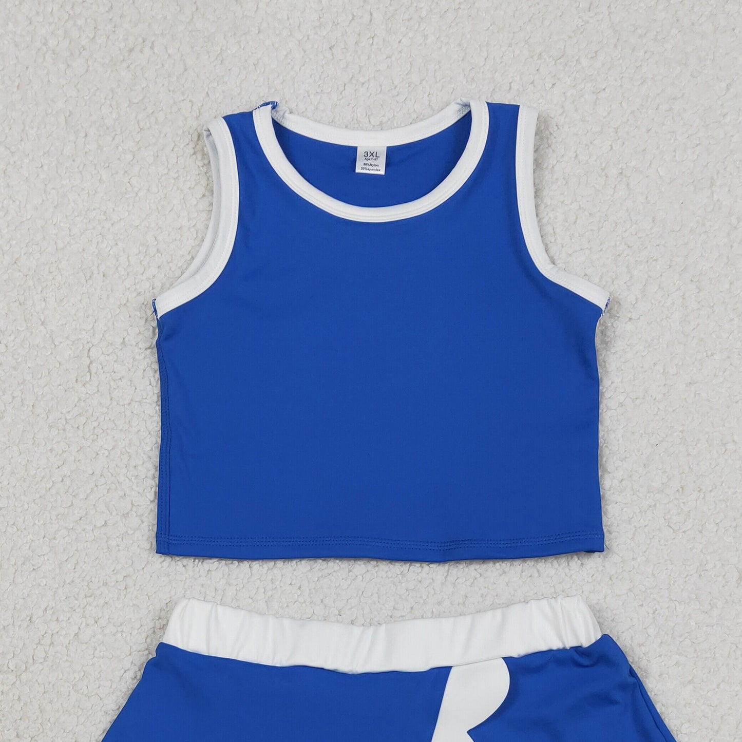 RTS NO MOQ yoga fabric cotton GSD4023 Baby Girls Yoga Active Blue White Vest Scallop Skirt Clothes Set