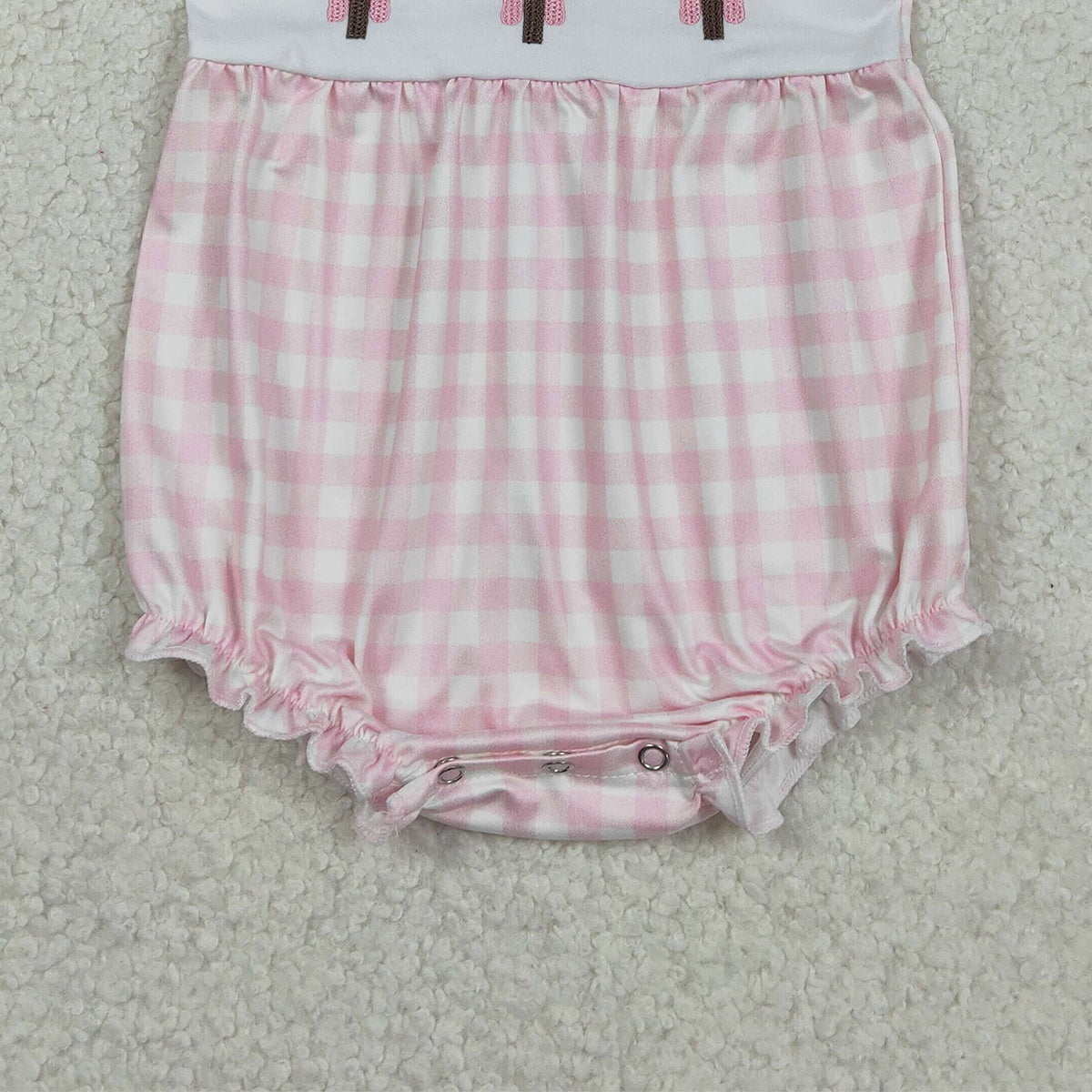 RTS NO MOQ SR3756 Pink Checked Embroidery Crosses Ruffle Rompers for Baby Girls with Easter Collar