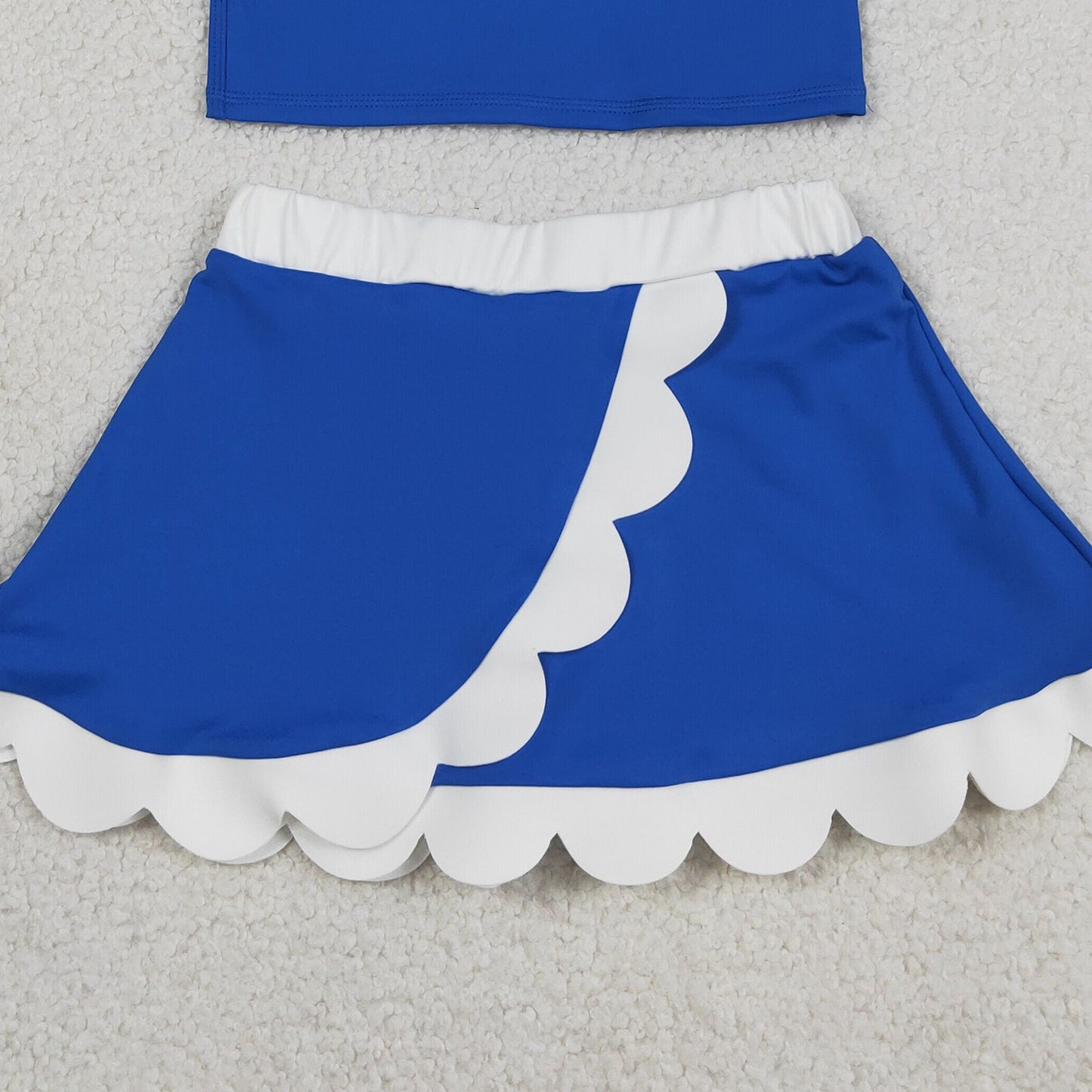 RTS NO MOQ yoga fabric cotton GSD4023 Yoga Baby Girls Cute Hot Blue Sleeveless Vest Scallop Skirt Short Set