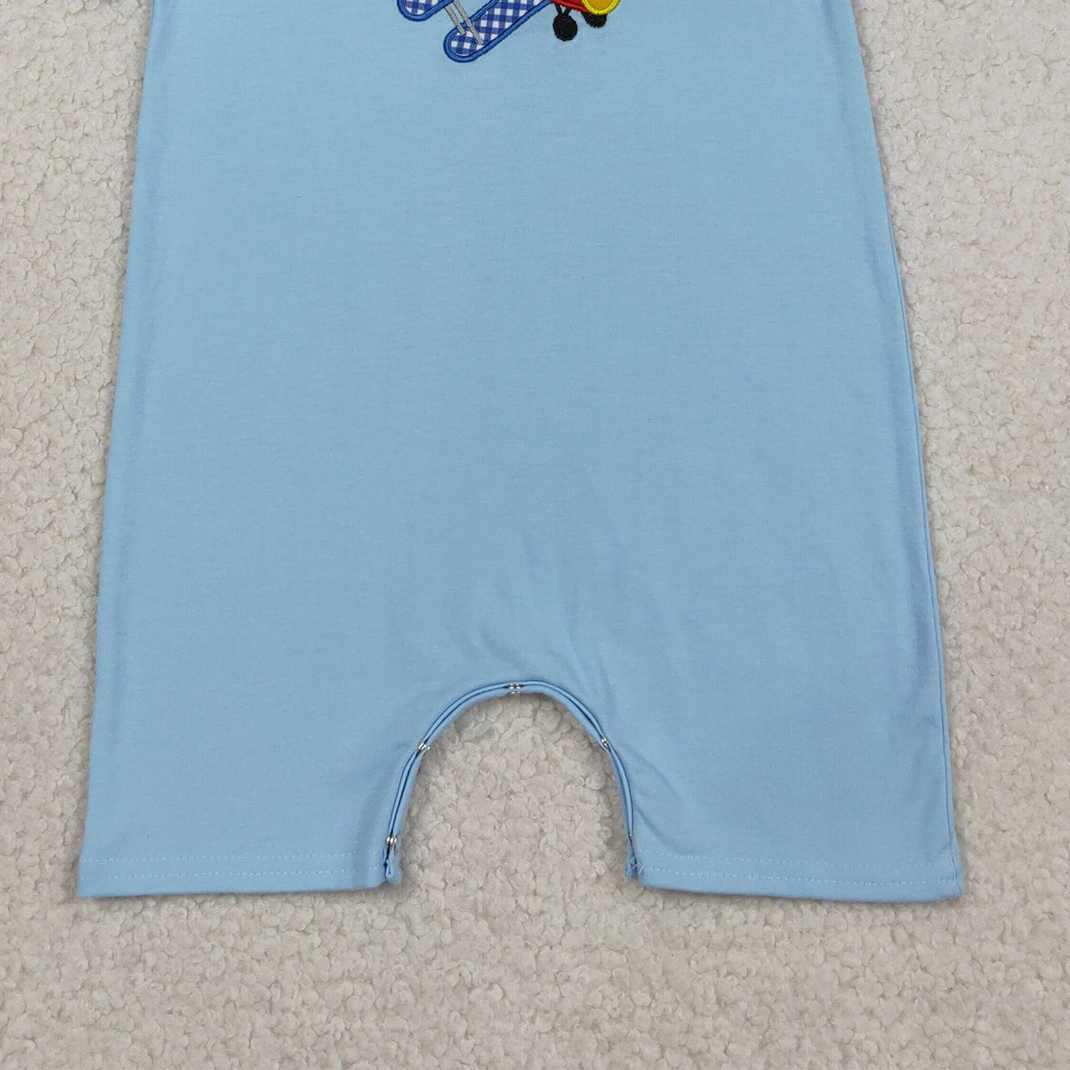 RTS NO MOQ SR3543 Baby Boys Embroidery Blue Short Sleeve Rompers