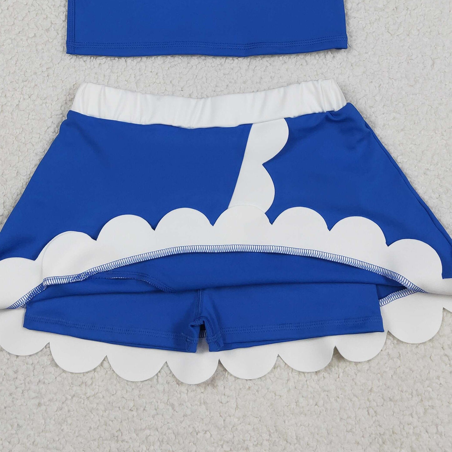 RTS NO MOQ yoga fabric cotton GSD4023 Yoga Baby Girls Cute Hot Blue Sleeveless Vest Scallop Skirt Short Set