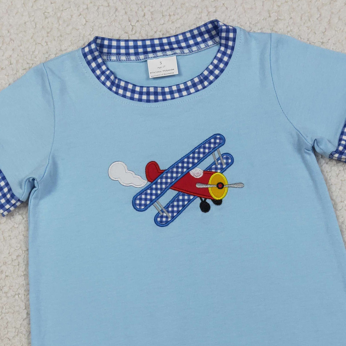 RTS NO MOQ SR3543 Baby Boys Embroidery Blue Short Sleeve Rompers