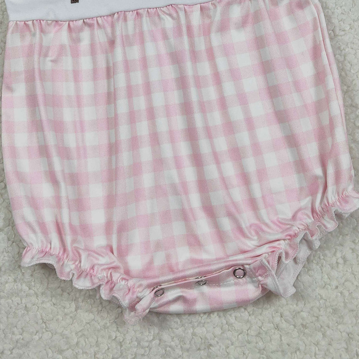 RTS NO MOQ SR3756 Pink Checked Embroidery Crosses Ruffle Rompers for Baby Girls with Easter Collar