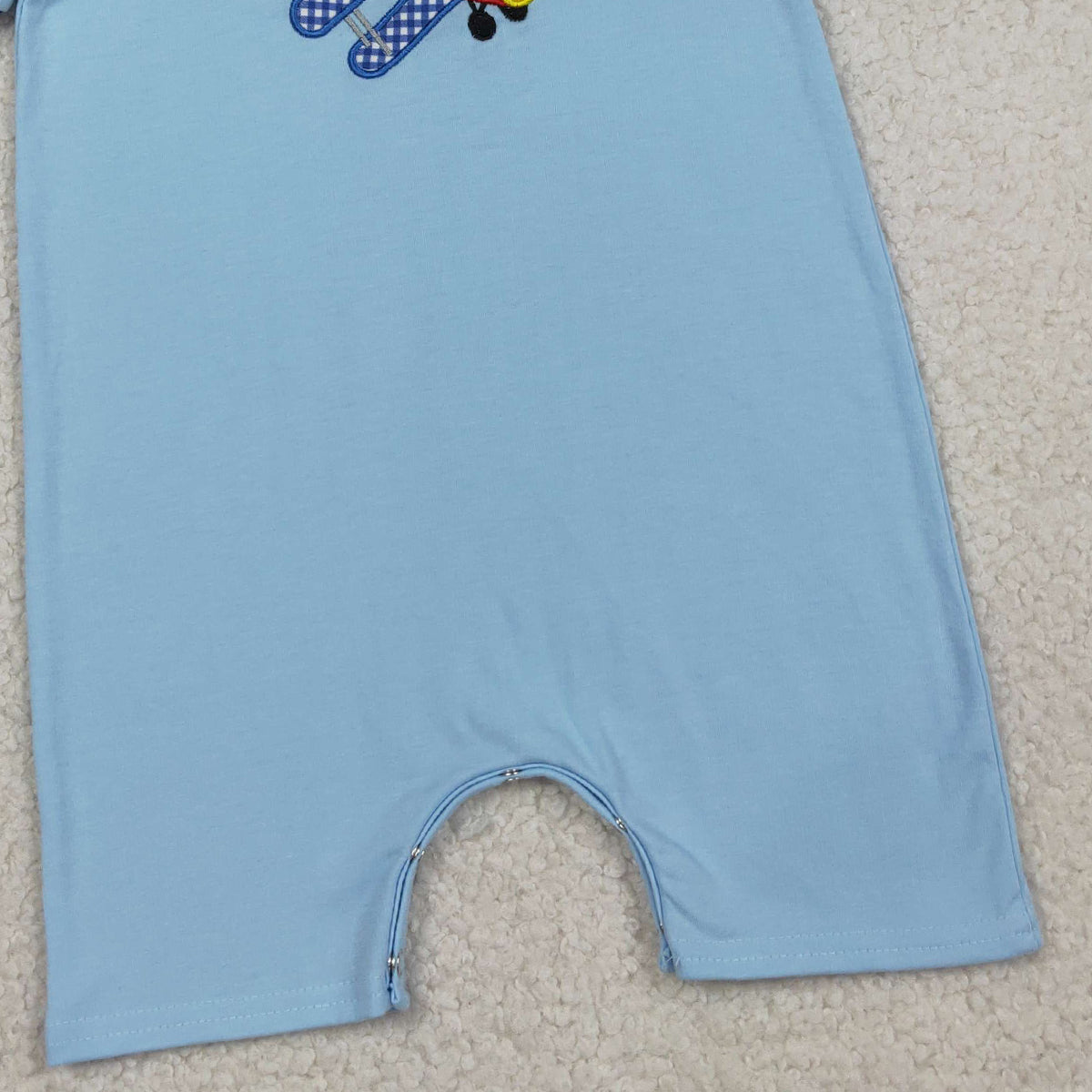 RTS NO MOQ SR3543 Baby Boys Embroidery Blue Short Sleeve Rompers