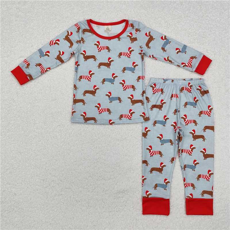 Baby Kids Christmas Dachshund Collection - Blue Pajama Set & Zipper Romper
