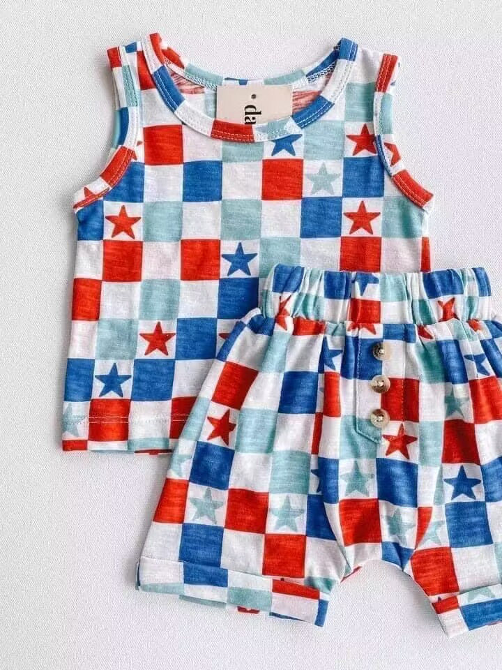 Deadline: May 26 custom no moq eta 5-6week Five-pointed star short-sleeved shorts set