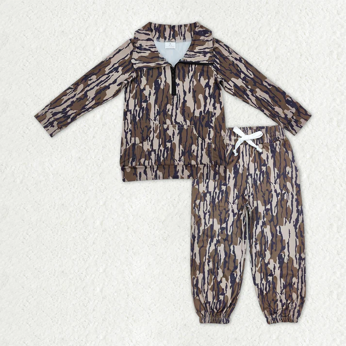 RTS NO MOQ Sibling Baby boy clothes yoga camouflage long-sleeved trousers suits