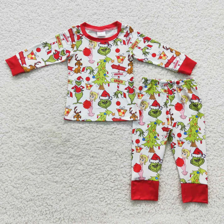 RTS NO MOQ Girls Boys Green Face Rompers Pants Pajamas Sets