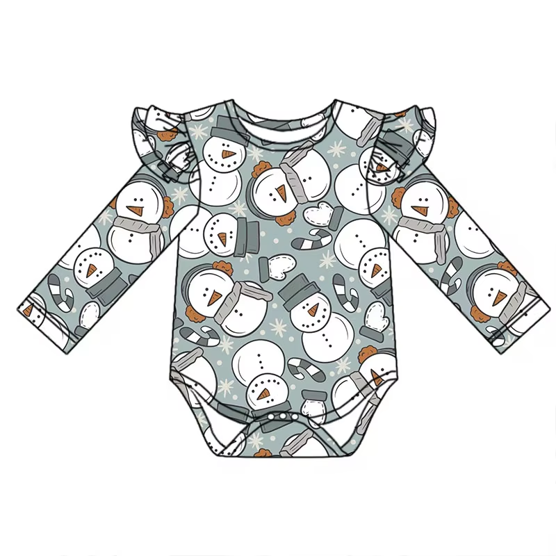 Custom moq 3 eta 6-8weeks  Hat Snowman Flying Sleeves Long Sleeve Grey Romper