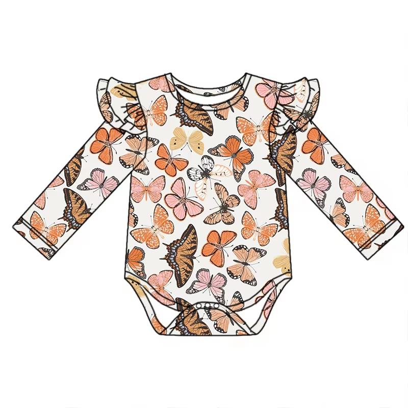 Custom moq 3 eta 6-8weeks Butterfly long sleeve flying sleeve romper