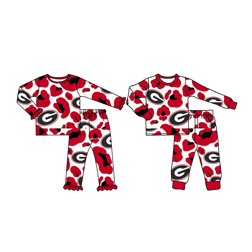 Custom moq 3 MIX SIZE  eta 7/8week moq 5 eta /4/5week  Red Letter "G" & Leopard Print Boys and Girls Mixed Set
