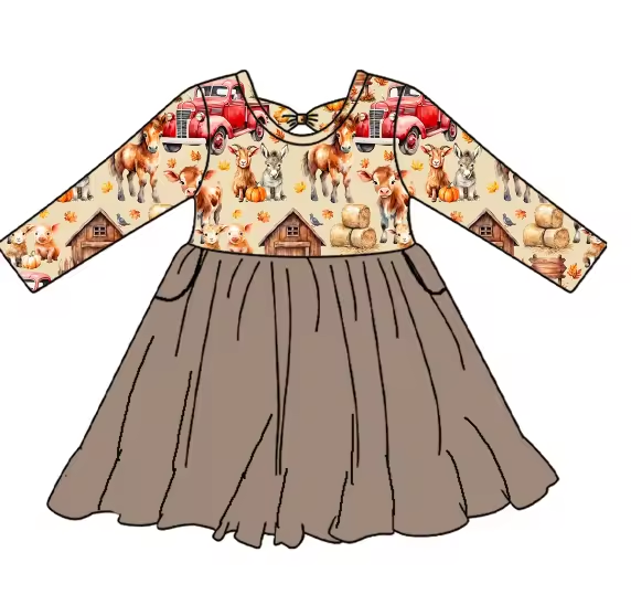 Custom moq 3 eta 6-8weeks Beige Manor Long Sleeve Dress