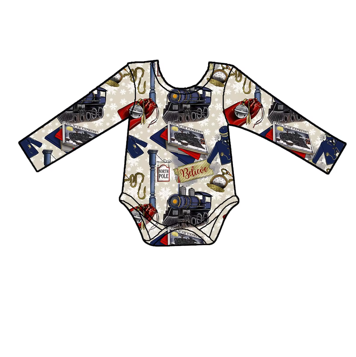 Custom moq 3 eta 6-8weeks  Dark blue train-uniform-alarm clock print ruffled lace long-sleeved shorts jumpsuit