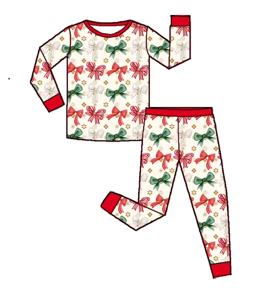 Custom moq 3 eta 6-8weeks  Beige long-sleeved suit with red elastic cuffs and bow