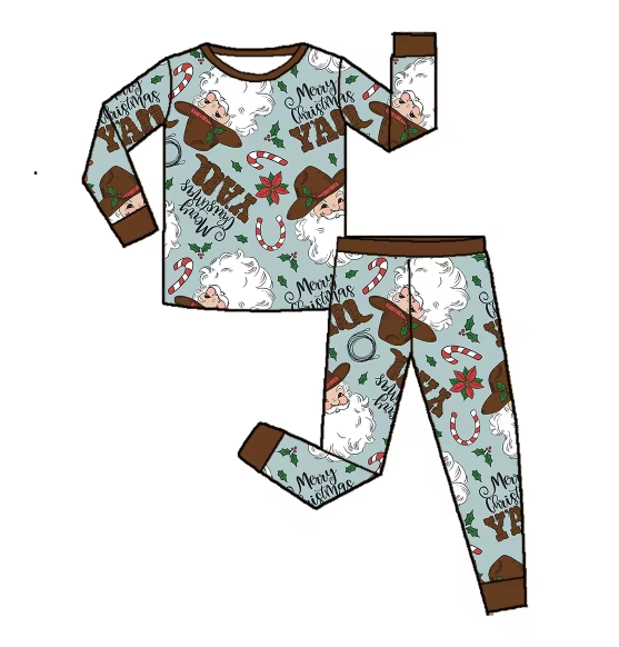 Custom moq 3 eta 6-8weeks  Brown cowboy hat Santa Claus light gray blue long sleeve suit