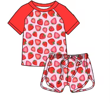 Custom moq 3 eta 6-8weeks Red Strawberry Short Sleeve Shorts Set