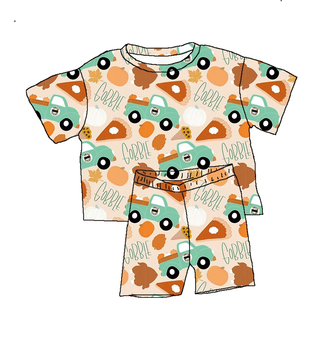 Custom moq 3 eta 6-8weeks Pickup Truck-Pizza-Letter Loose Short Sleeve Shorts Suit