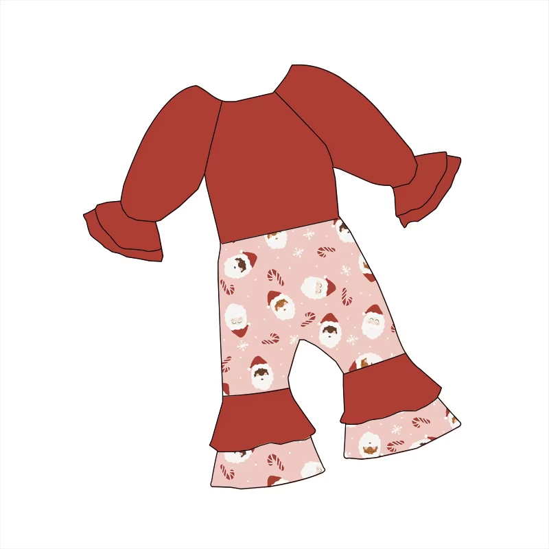 Custom moq 3 eta 6-8weeks Orange-red Santa Claus long-sleeved, long-pants, flared bodysuit