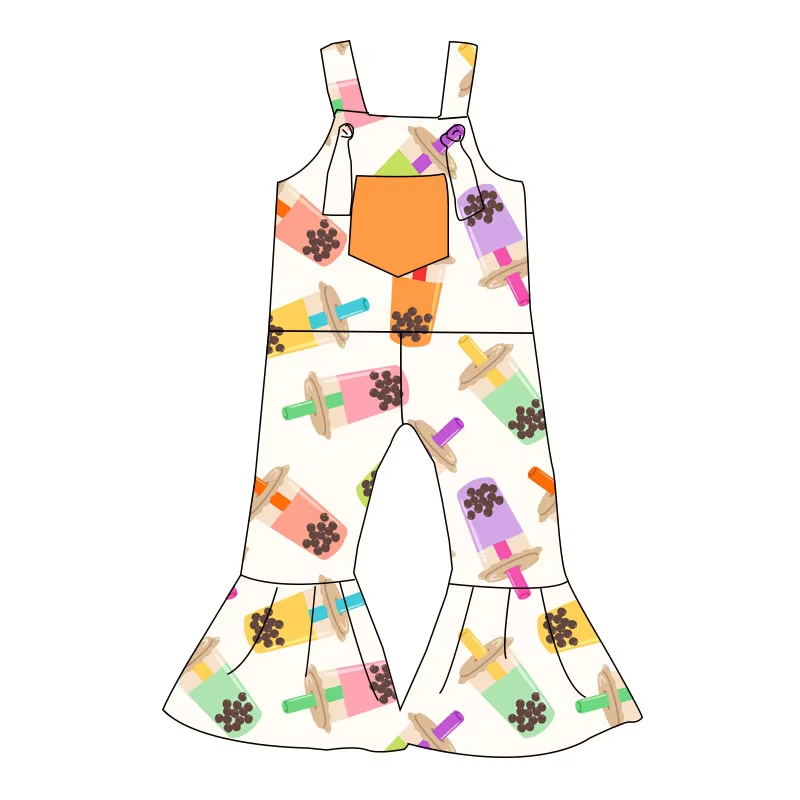 Custom moq 3 eta 6-8weeks Pearl Milk Tea Pattern Off-White Overalls - Flared Style