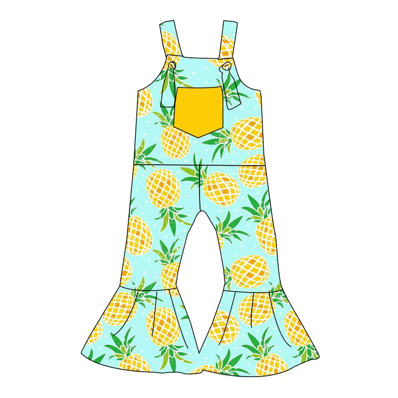 Custom moq 3 eta 6-8weeks Pineapple Pattern Sky Blue Overalls - Flared Style