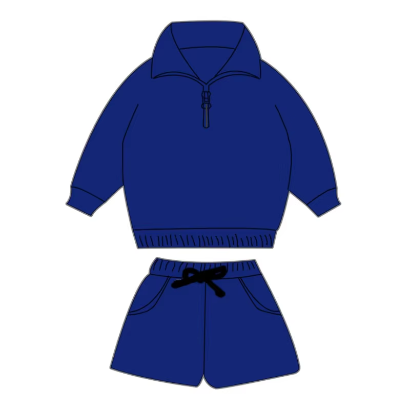 Custom moq 3 eta 6-8 weeks Brown Loose Zipper Pullover Long Sleeve Top and Shorts Set