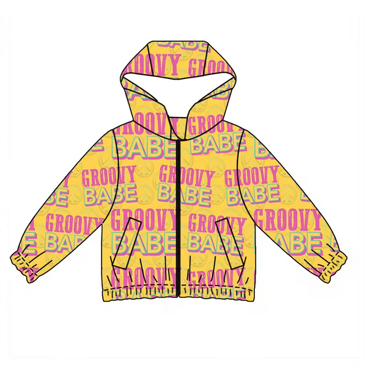 Custom moq 3 eta 6-8 weeks Pink and yellow lettering long-sleeved zip-up hooded jacket