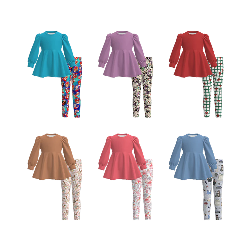 Custom moq 5 each style eta 6-7weeks baby girl clothes long sleeve pants sets 1 and sets 6-25.7.19