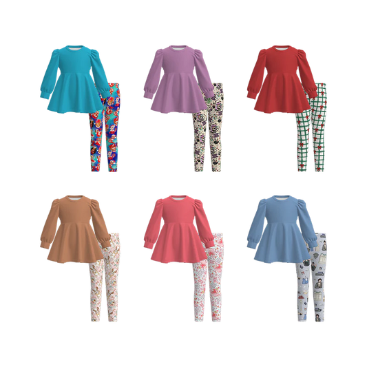 Custom moq 5 each style eta 6-7weeks baby girl clothes long sleeve pants sets 1 and sets 6-25.7.19