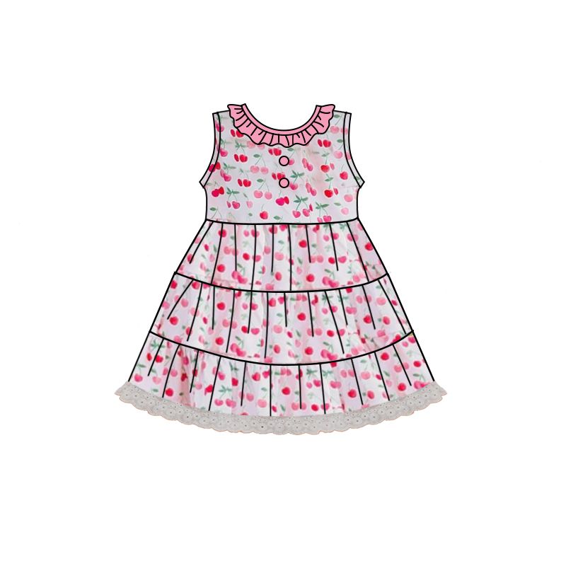 GSD0694 Cherry lace pink sleeveless dress