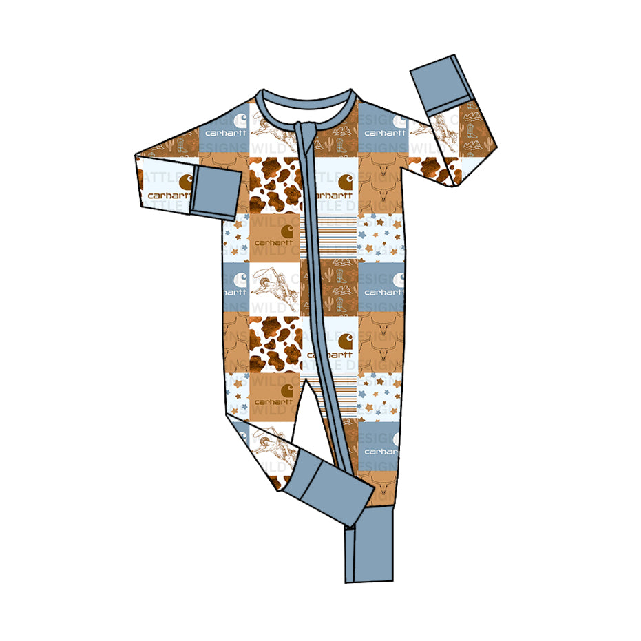Deadline  October 23 custom no moq eta 6-8weeks bamboo haze blue plaid long zipper romper