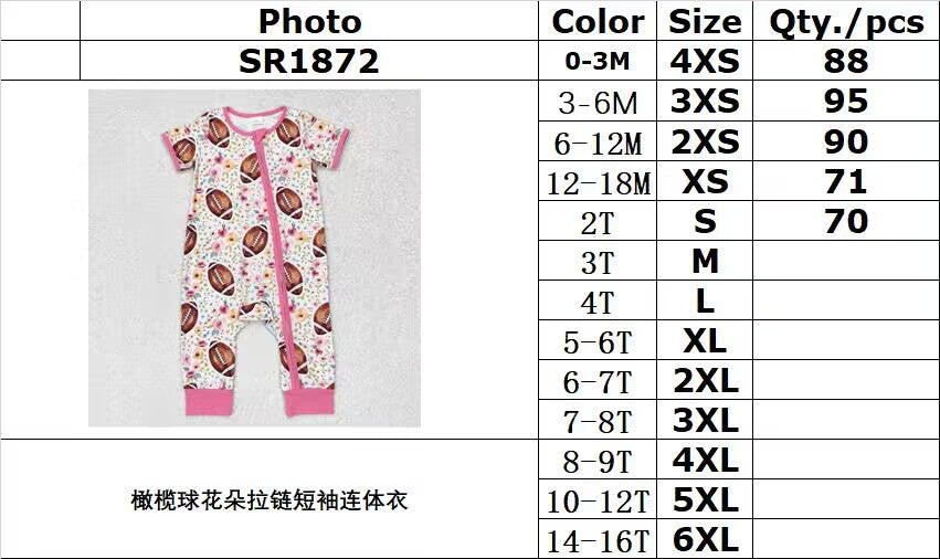 RTS no moq SR1872 Rugby Flower Zipper Short Sleeve Bodysuit