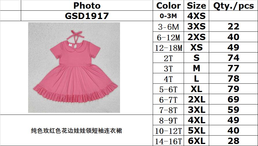 RTS NO MOQ ETA 5/7days Arrived GSD1917 Pure Rose Red Lace Doll Collar Short Sleeves Dress