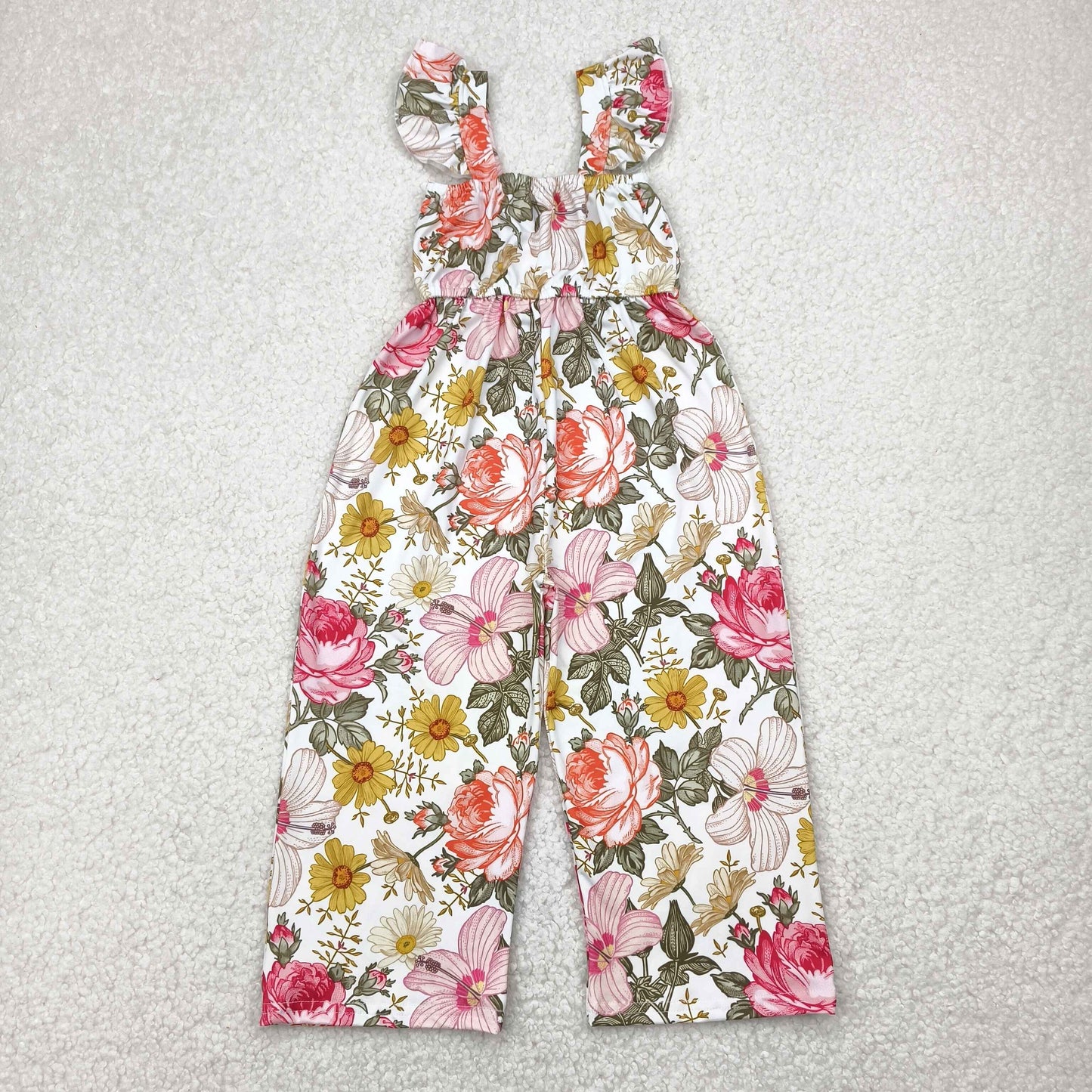 RTS NO MOQ SR3053 Flower leaf white flying sleeve jumpsuit