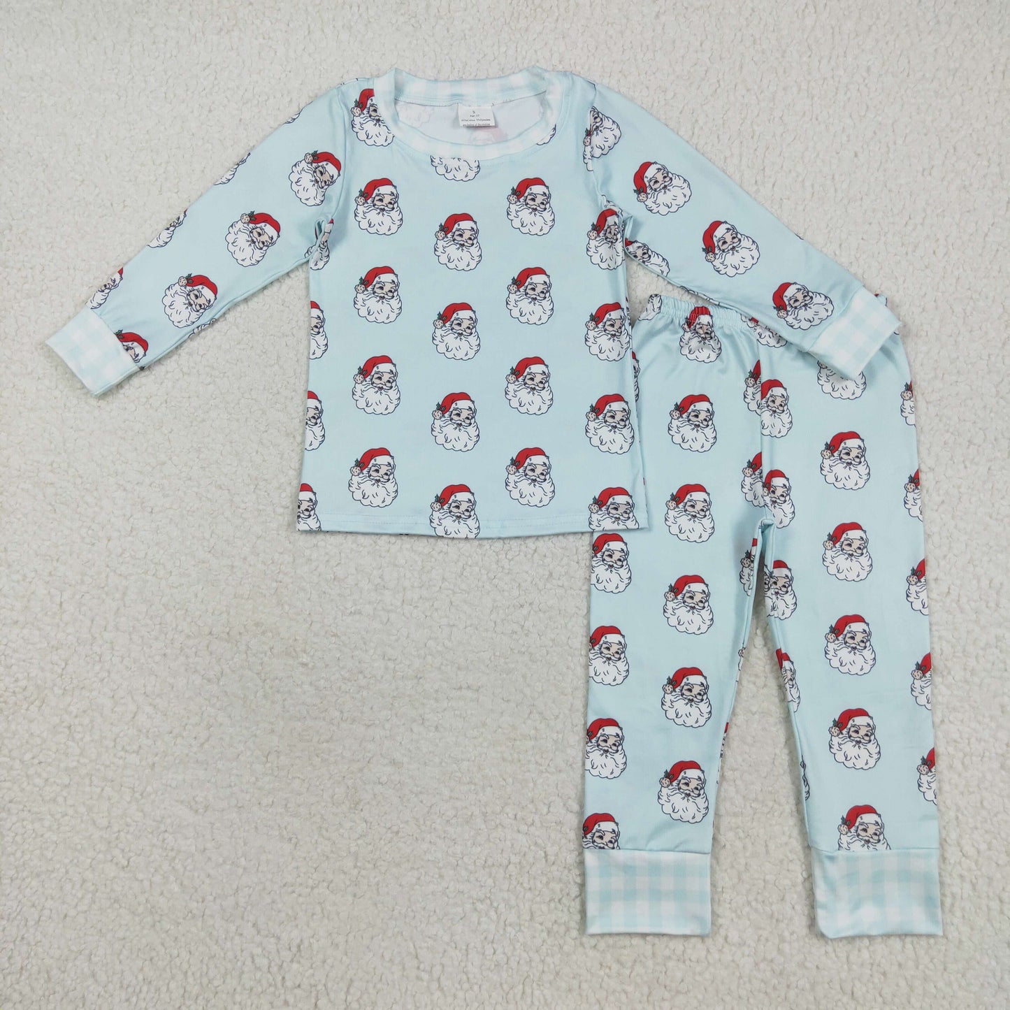 RTS NO MOQ（In Stock) BLP1090 Blue Santa Claus plaid long-sleeved pantsuit set
