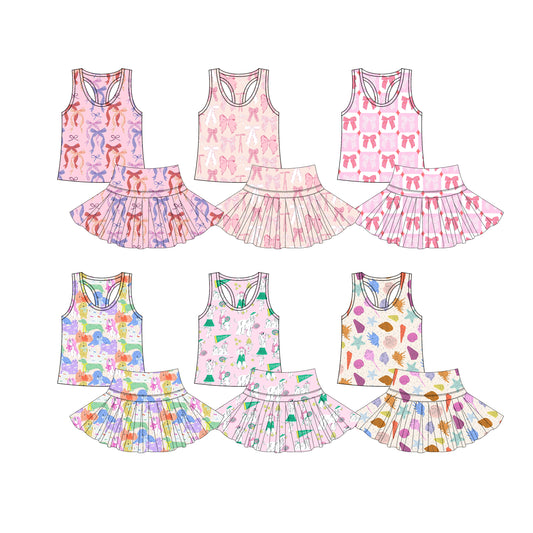 4.7 custom each style moq 5eta 4-6week Sibling Sister baby girls clothes Short sleeve yoga skirt sets dress 1 and dress 6 match family design
