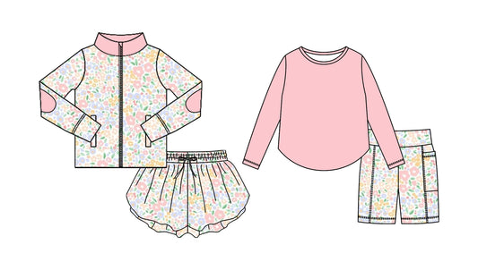 25.9.1 custom each style moq 5eta 4-6week Sibling Sisters floral baby girl long sleeve shorts sets and skirts sets match family design