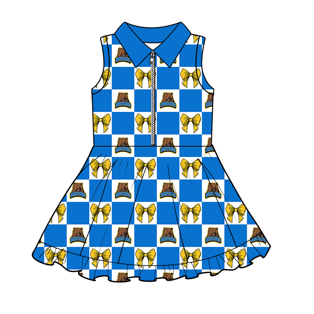 Custom moq 5 mix size Milk Silk Summer Girls' Set Animal Bow Print Plaid Sleeveless Skirt Three-Piece Set including a dress and shorts